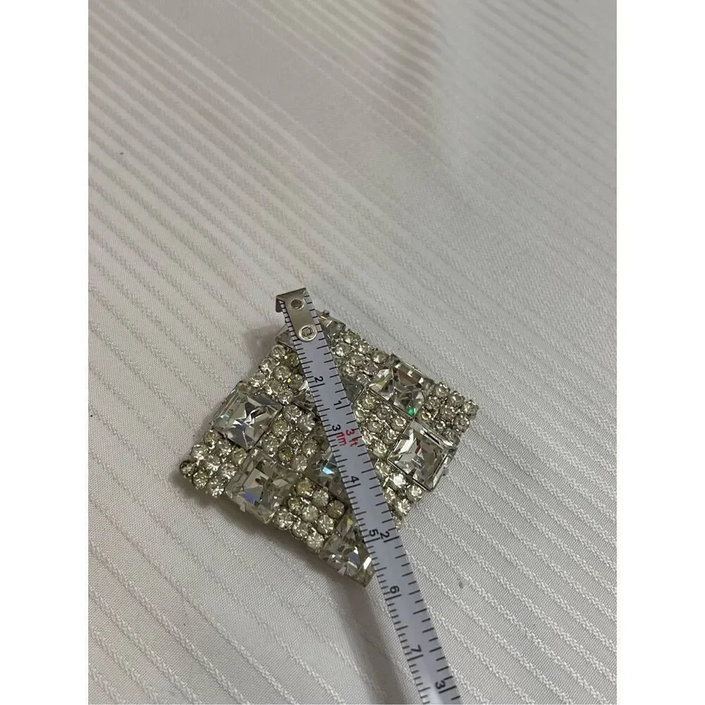 KRAMER VTG Square Rhinestone Brooch Estate Signed
